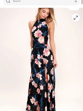 Lulus Blooming Garden Black Floral Print Halter Maxi Dress